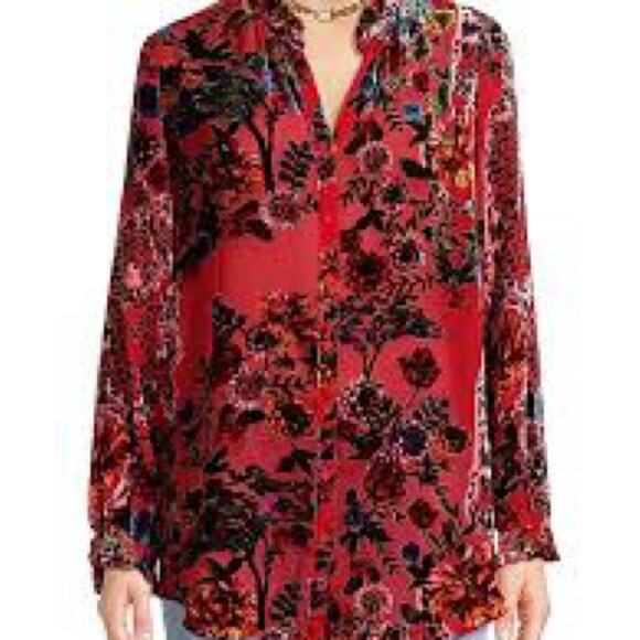 NWT $328 Johnny Was Silk M Red Yoella Burnout Tunic Top - Picture 2 of 9